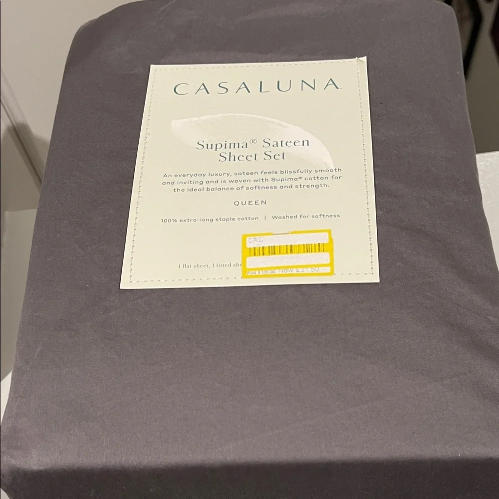 Casaluna Supima Sateen Sheet Set in Charcoal - Picture 2 of 5